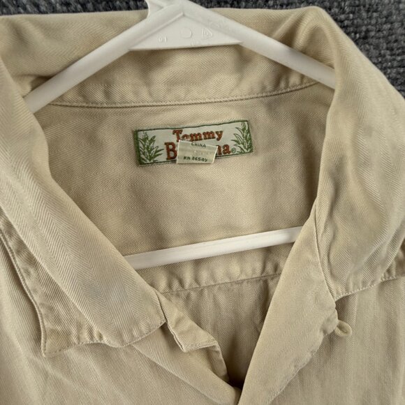 Tommy Bahama Herringbone XL All Silk Camp Short Sleeve Loop Beige Shirt Vacation - Picture 7 of 16